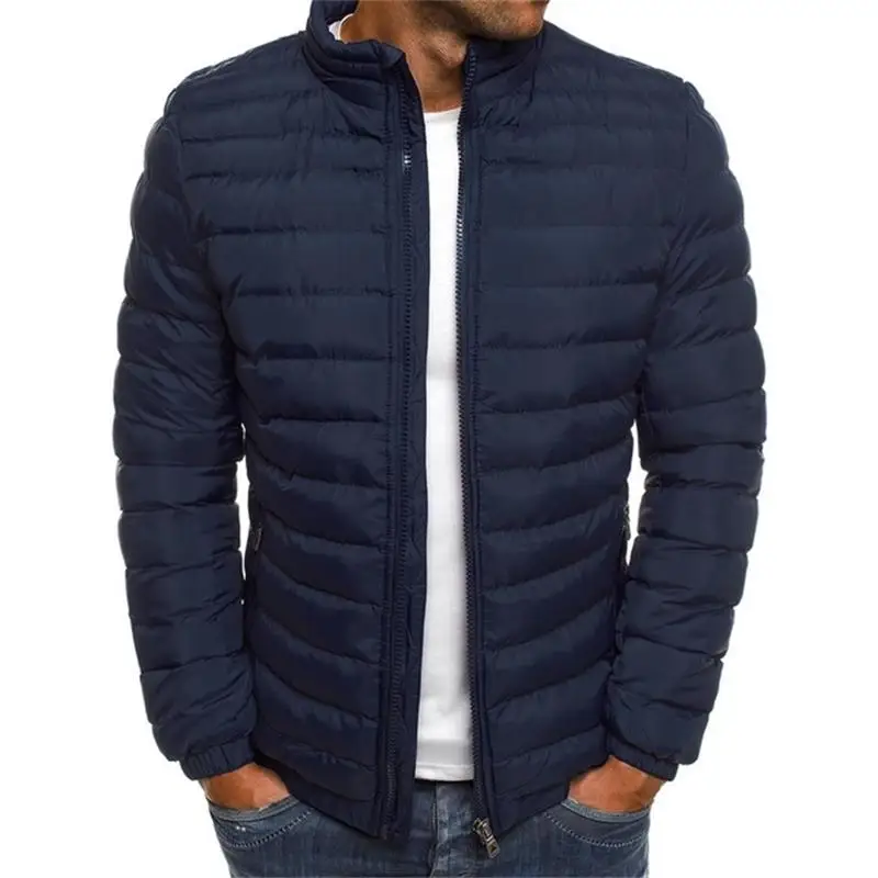 New men's casual jacket winter men's cotton down jacket solid color large size coat zipper street jacket
