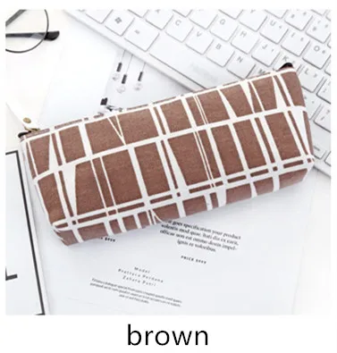 Brown 1pcs В полоску, в клетку канцелярские Холст Карандаш Чехол школьная карандашная Сумка Простой Карандаш Чехол канцелярские принадлежности ручка сумка для студентов - Цвет: Brown 1pcs
