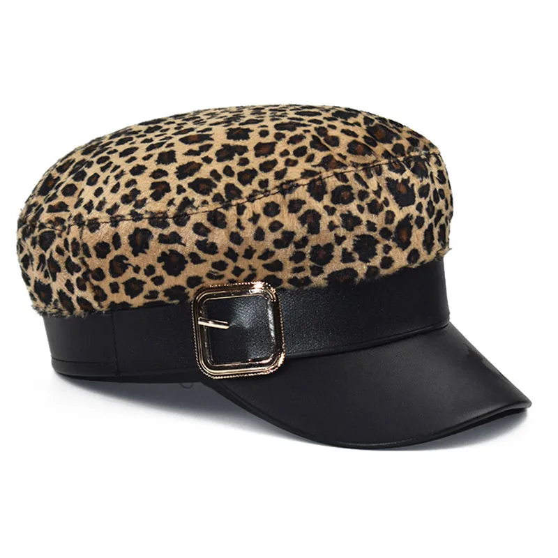Модные женские из искусственной кожи военная шляпа берет дамы Регулируемый