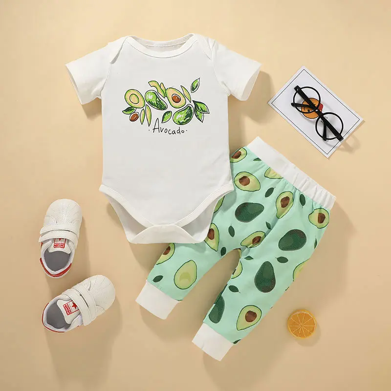 

2021 Summer Casual Baby Romper Suit Fruit Pattern Short-Sleeved One-Piece Rompers Two-Piece Toddler Clothes Kids Boys Clothing