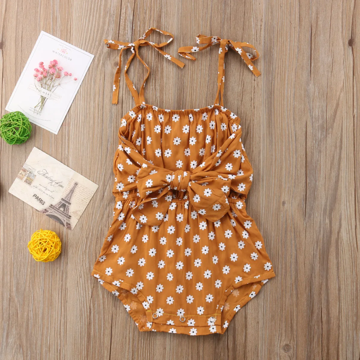 

Newborn Baby Girl Strap Bowknot Floral Print Romper Polka Dot Jumpsuit Outfits Sunsuit