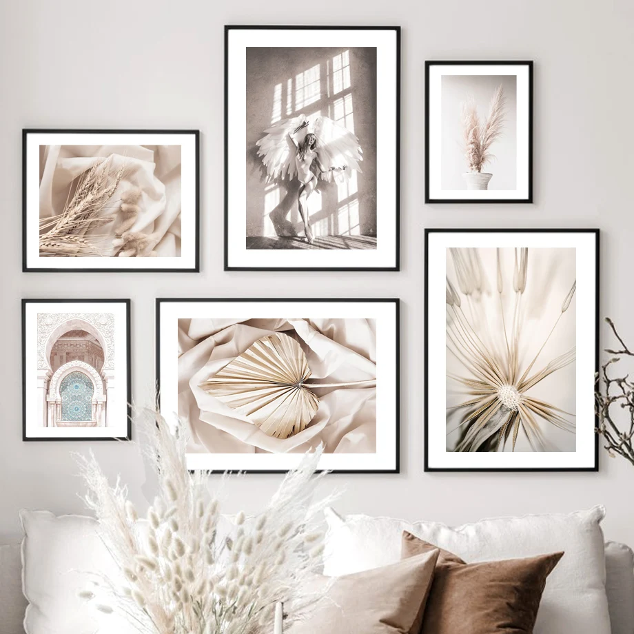 

Girl Palm Leaf Wheat Reed Dandelion Soft Light Wall Art Print Canvas Painting Nordic Poster Wall Pictures For Living Room Decor