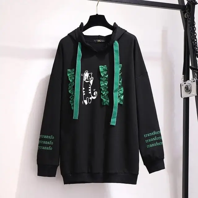 5XL 6XL Плюс Размер Осенняя Женская толстовка с капюшоном хлопок длинный рукав Письмо Пуловер 5XL большой размер зимний свитер Топы - Цвет: black