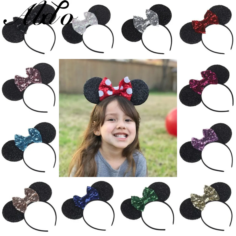 ABDO Girl Headband Shiny Glitter Bow Minnie Ears For Kids Baby Girls Hair Accessories Photography Props Birthday Hairbands | Детская