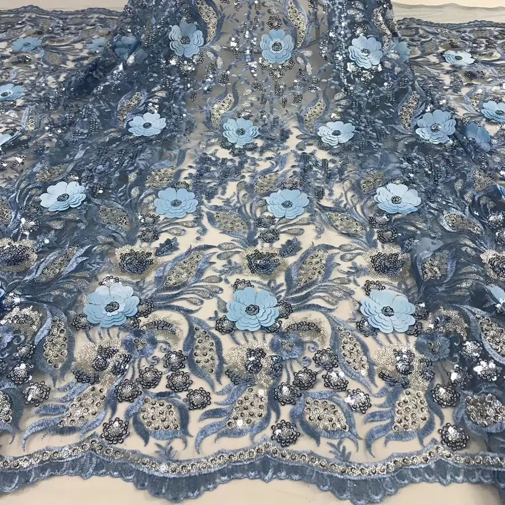 

African Lace Fabric Luxury Sequins 5 yards 2019 Latest Wedding Nigerian Lace French Fabric Embroidered Rhinestone Lace Fabric