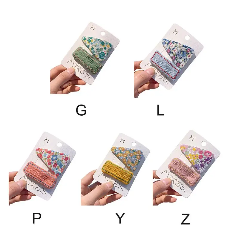 

2020 New Hair Pins 2pcs Children's Flower Print Hair Clips Fabric Triangle Hairpin Jewelry Accessory For Girl Students Barrette