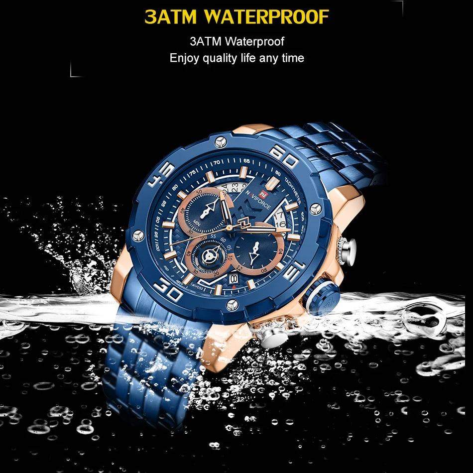 2020 NAVIFORCE Мужские часы 3ATM деловые Кварцевые Спортивные Хронограф лучший бренд