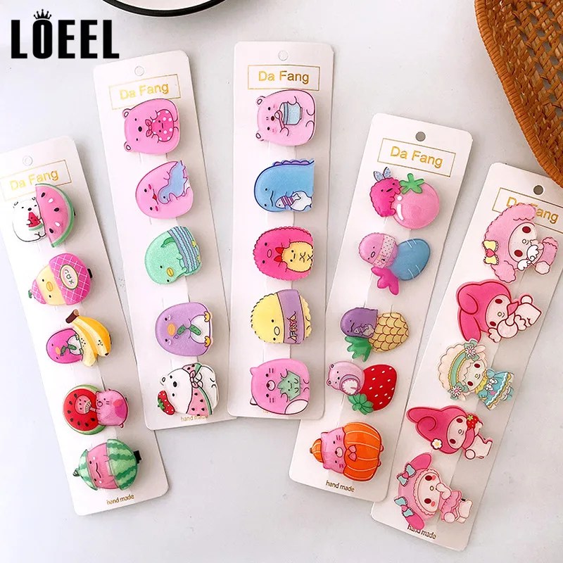 

5 шт./компл. новые модные детские Мультяшные головные уборы Arylic Animlas мини заколки для волос для девочек растительный заколки для волос с фрук...