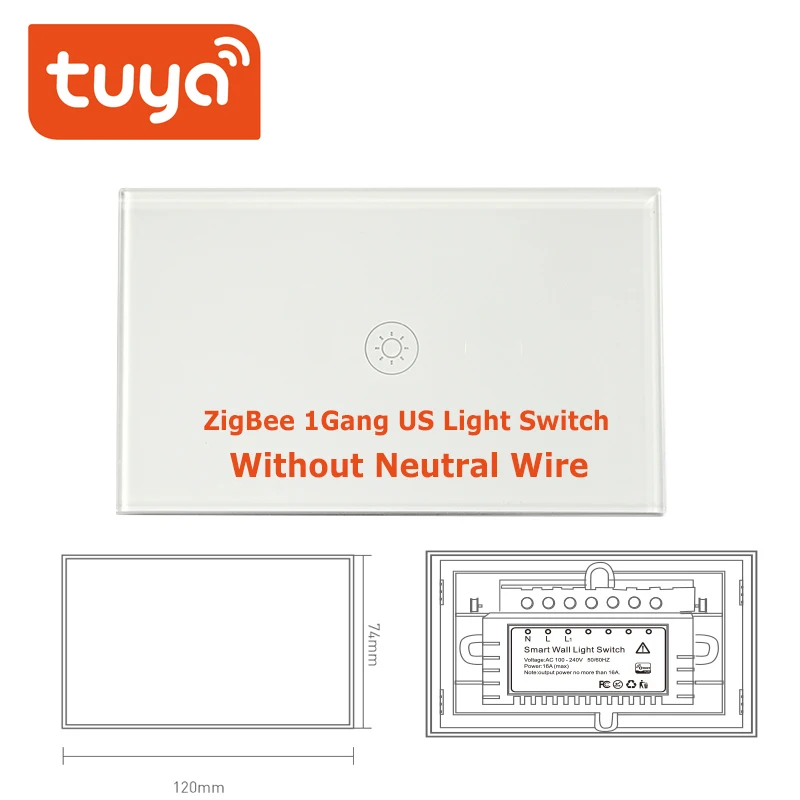 Tuya ZigBee переключатель без нейтрального провода работает с TuYa ZigBee концентратор сенсорный переключатель наклейка Smart Life приложение управление питание от TuYa - Цвет: ZigBee 1Gang US