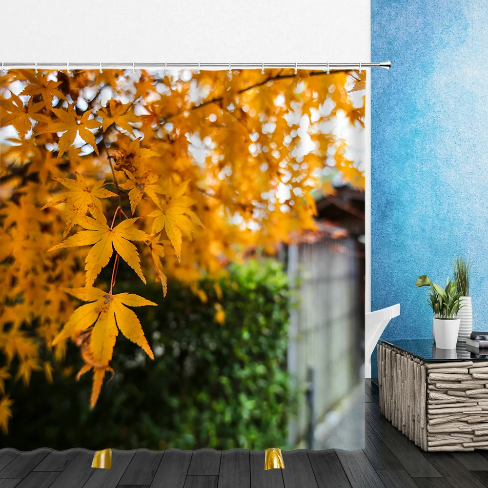 

Landscape Shower Curtains Yellow Fallen Leaves Four Seasons Scenery Print Bathroom Home Decor Waterproof Polyester Cloth Curtain