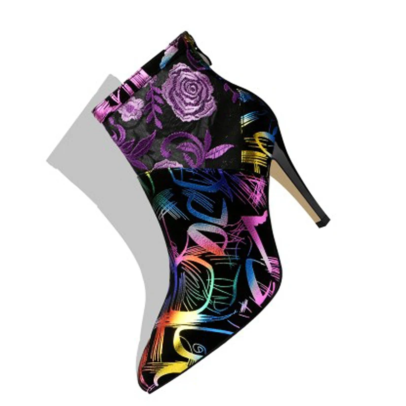 

NORBERG New Women Luxury Ankle Boots Elegant Ankle Boots New Autumn Spring Embroider Womens Boots Zip Pointed Toe Shoes Woman