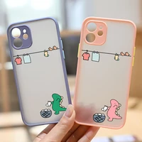 plain lovers cute dinosaur hang clothes pattern matte phone pairs case for iphone 11 12 13 pro max mini xs xr 7 8 plus se2 6s