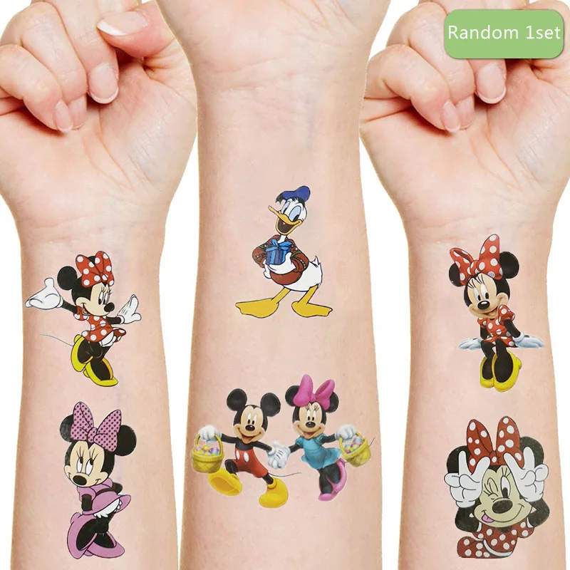 Disney-pegatina de tatuaje original de Mickey y Minnie mouse para niñas, 1...