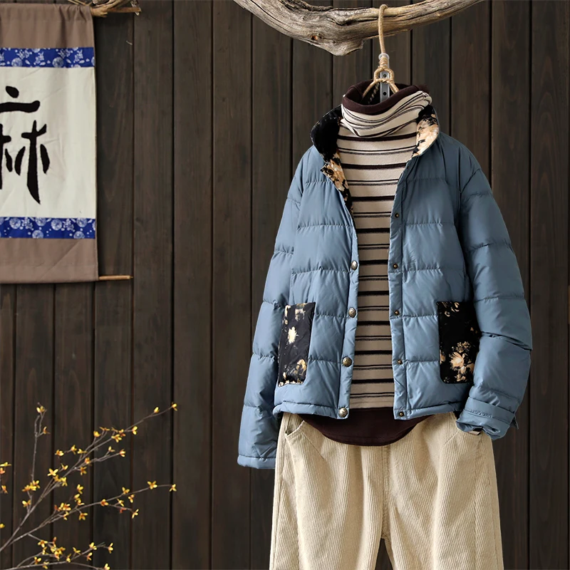 Осенне зимнее пальто на утином пуху в стиле ретро женские теплые пуховые со