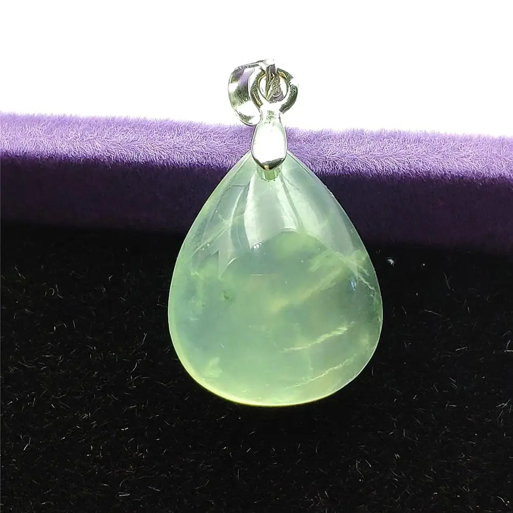 Genuine Natural Green Prehnite Crystal Water Drop Pendant 20x15x8mm Gemstone Clear Bead For Women Men Love Healing AAAAA | Украшения и