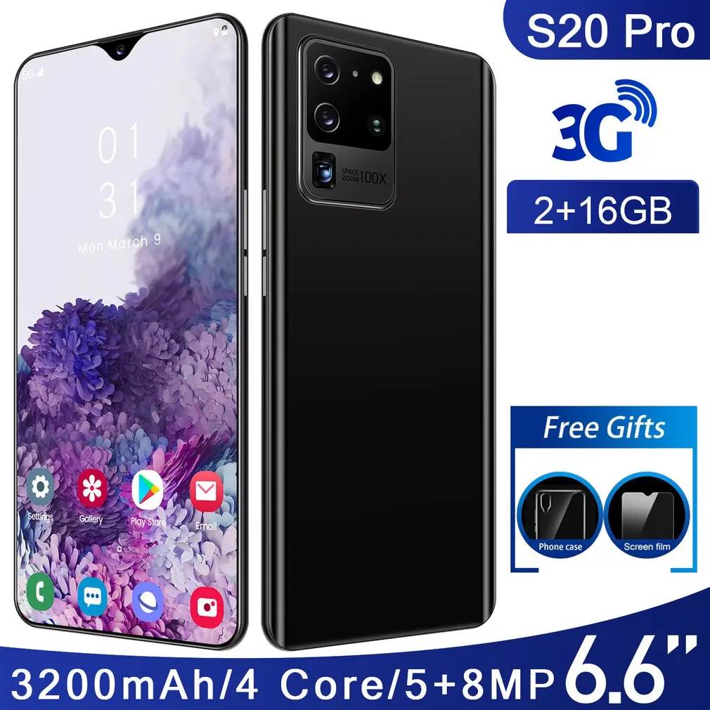 

Global Version S20 Pro 2GB+16GB Smartphone 6.6 Inch Water Drop Large Screen 4 Core 3g Network Mobile Phone Face Recognition Mobi