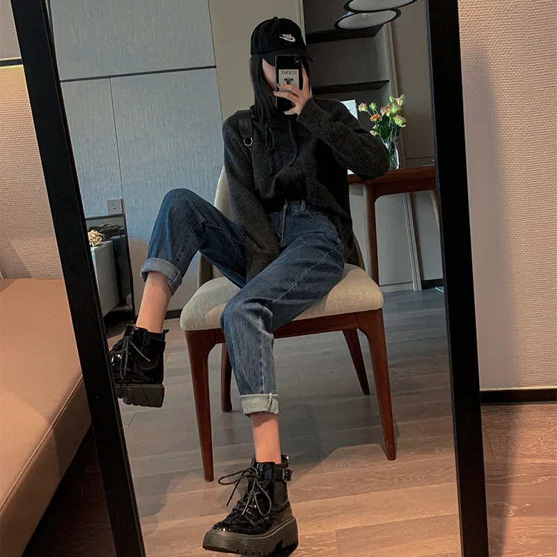 Джинсы-шаровары женские на весну и осень новинка 2021 свободные широкие прямые