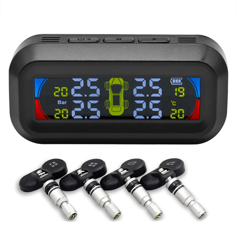 Монитор давления в шинах TPMS с 4 датчиками дисплеем солнечной батареей |