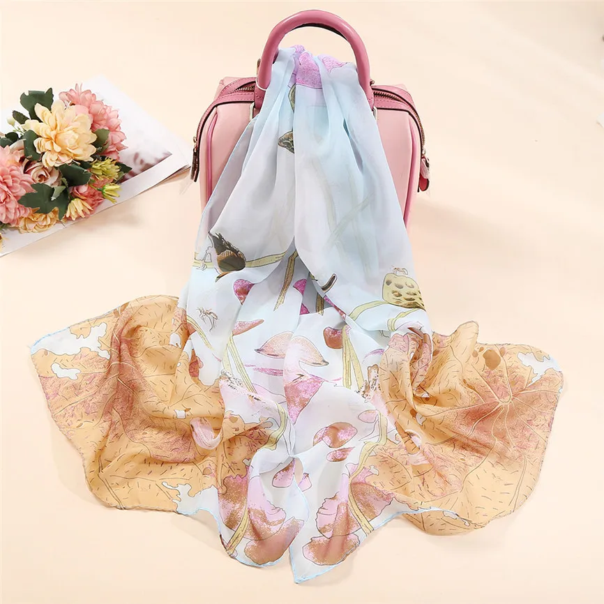 Зимний шарф женский длинный вуаль Цветочный Принт Мягкие пашмины шали и