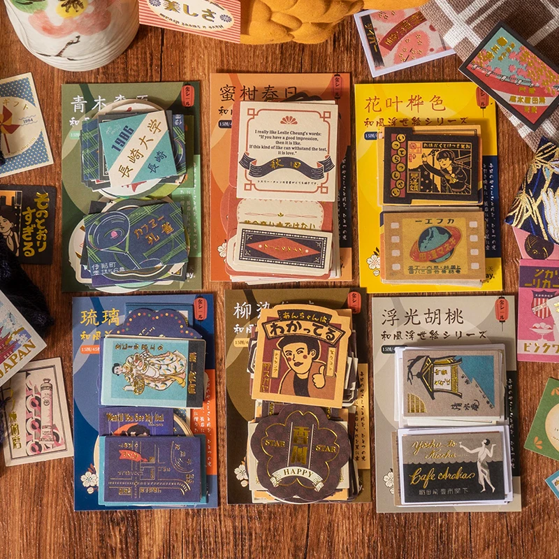 

Yoofun 45pcs/pack Japanese Kimono Stickers Vintage Japan Deco Label for Scrapbooking Journals Collage Junk Journal DIY