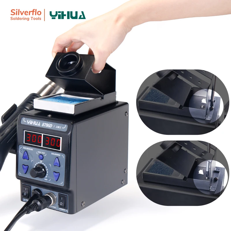 YIHUA 8786D-I 2 in 1 Soldering Iron Hot Air Gun BGA Rework Staion for Repair Welding Work 740W Welding Station enlarge