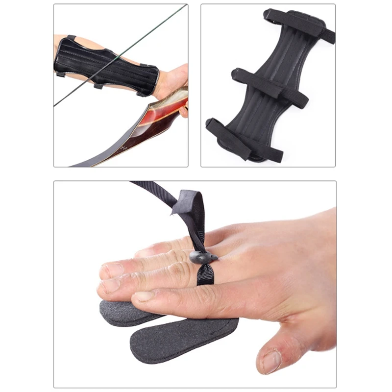 

Hot Bow Accessories Archery Arm Guards & Finger Tab Finger Saver Set Adjustable Straps Arm Protector