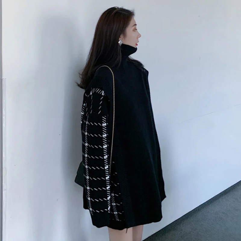 

2021 Autumn Winter Solid High Neck Woman's Knit Jumper Plaid Female Turtleneck Sweater Long Sleeve Ladies Pullovers with Belt