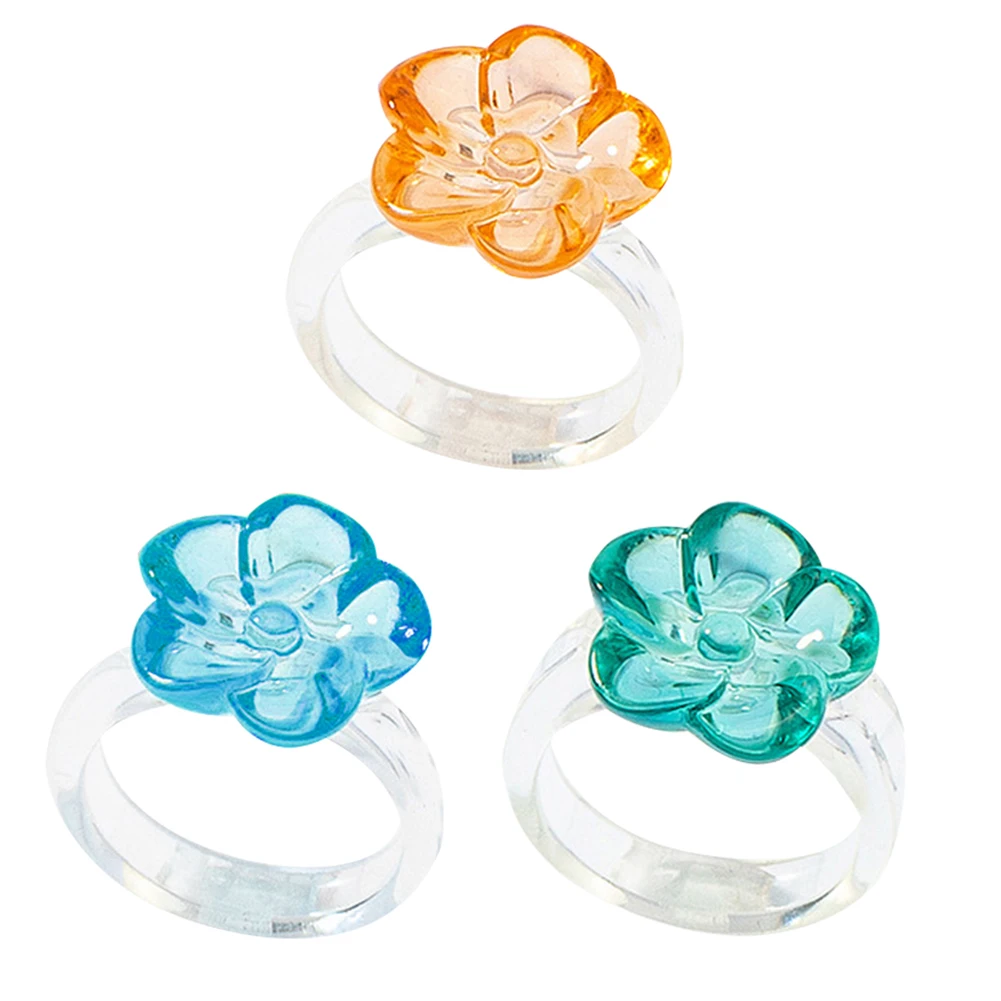 

Transparent Resin Acrylic Flower Round Ring Women Girls Party Jewelry Gifts