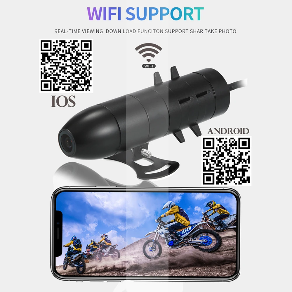 Видеорегистратор DVR IP65 для мотоциклов водонепроницаемый с Wi-Fi 720P HD без экрана