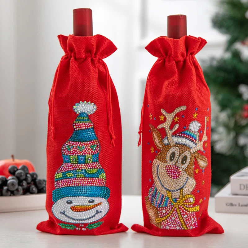 Алмазная живопись Яркий Рождественский винный мешок льняная упаковочная сумка