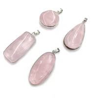 natural pink crystal pendants multiple shapes rose quartz stone charms for jewelry making necklace bracelet gift