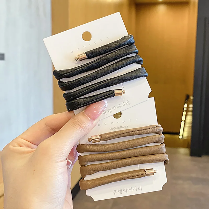 

New Arrivals Women Vintage Ponytail Hold Leather Long Hair Tie Headband Sweet Hair Decorate Hairbands Fashion Hair Accessories