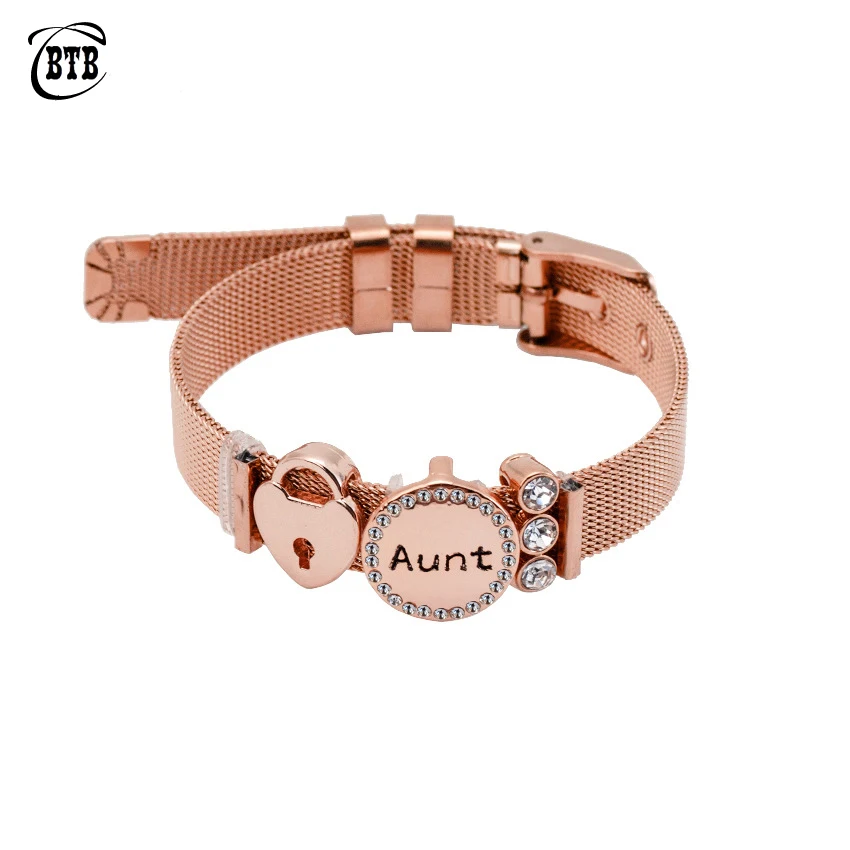 Новый Модный Набор браслетов из нержавеющей стали с замком Тетя подвесками и