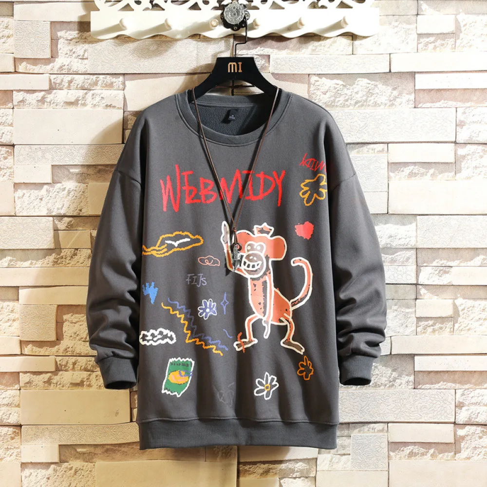 

Graffiti Monkey Men Crewneck Hoodie Sweatshirt Winter Hip Hop Fashion Print Flower Pullover Hoodies Animal Men's Clothing