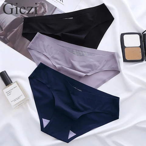 Giczi Seamless Women's Panties Hot Sale Solid Underwear Soft Silk Satin Briefs High Elastic Underpants Sexy Lingerie Sport Panty
