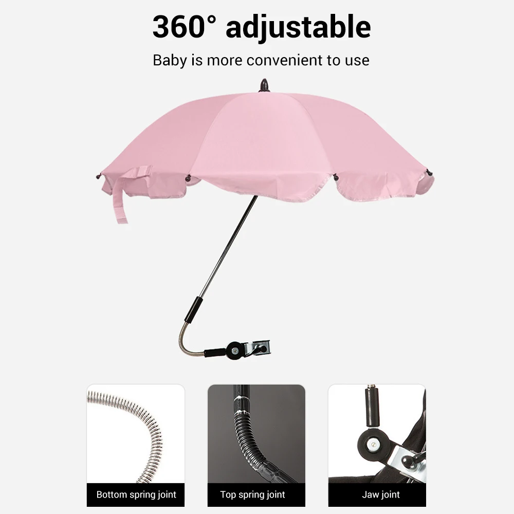 

Baby Clamp-On Shade Umbrella With Umbrella Clip Fixing Device Universal Folding Pushchair Umbrella Flexible Baby Umbrella