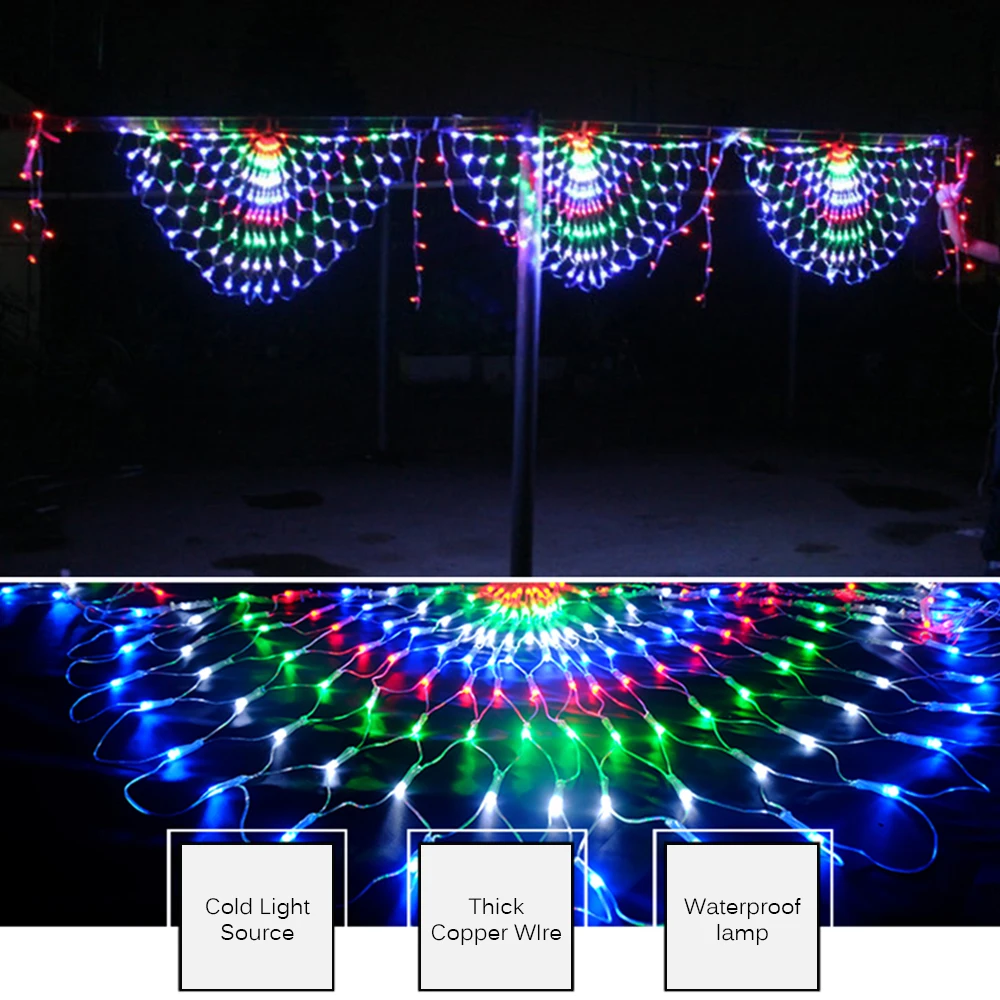 Fairy Garland LED Lanterns Peacock Mesh Net Led String Lights Outdoor Wedding Window Christmas New Year Party Decor | Освещение