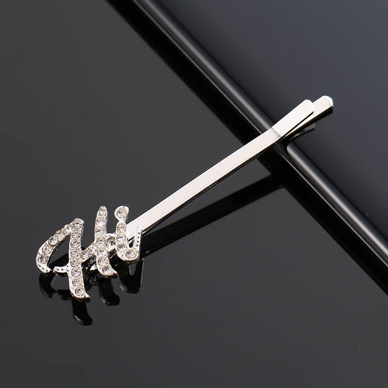 2 шт./лот серебряные заколки для волос с буквами и кристаллами Стразы заколка