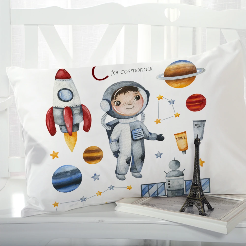 

1pc Cartoon Pillow cover Pillow case Bedding For Kids Baby Children Pillowcase Pillowcovers decorative 50x75 50x70 Astronaut