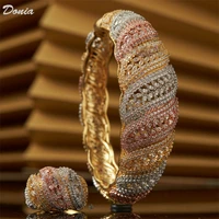 donia jewelry fashion plated tricolor bracelet micro set aaa zircon bracelet thick and thin leaf snap clasp bracelet ring 2 sets