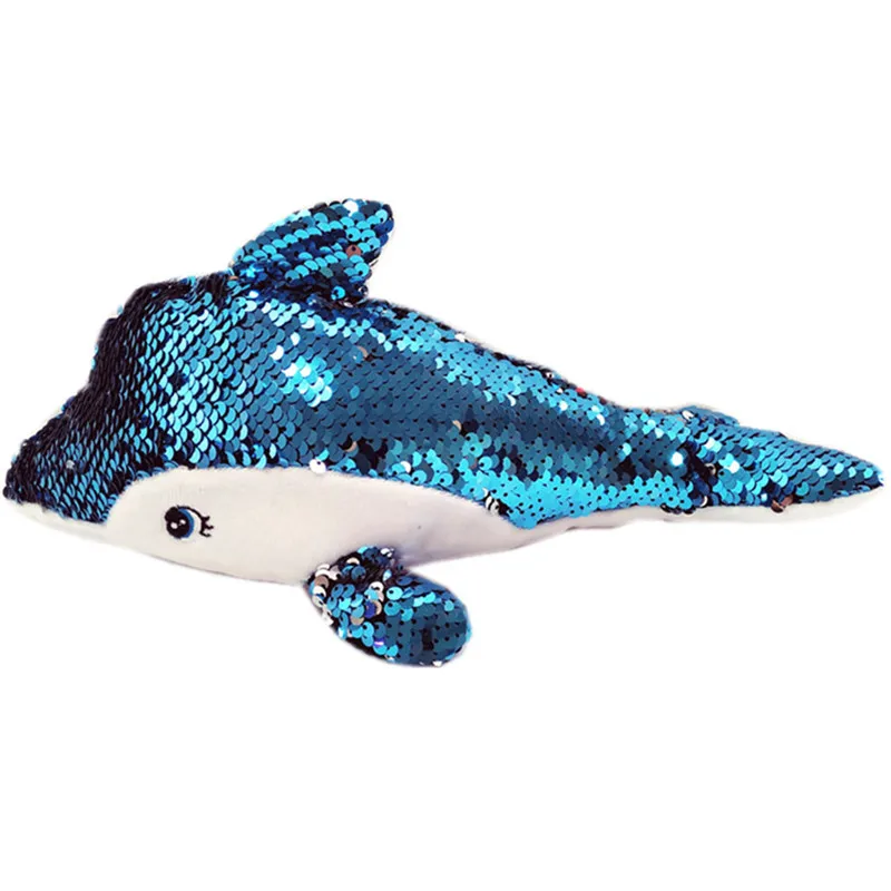 Blue dolphin ; плюшевый дельфин с блестками; Мягкие плюшевые игрушки с реверсивными блестками; креативные подарки для детей и друзей - Цвет: Blue dolphin