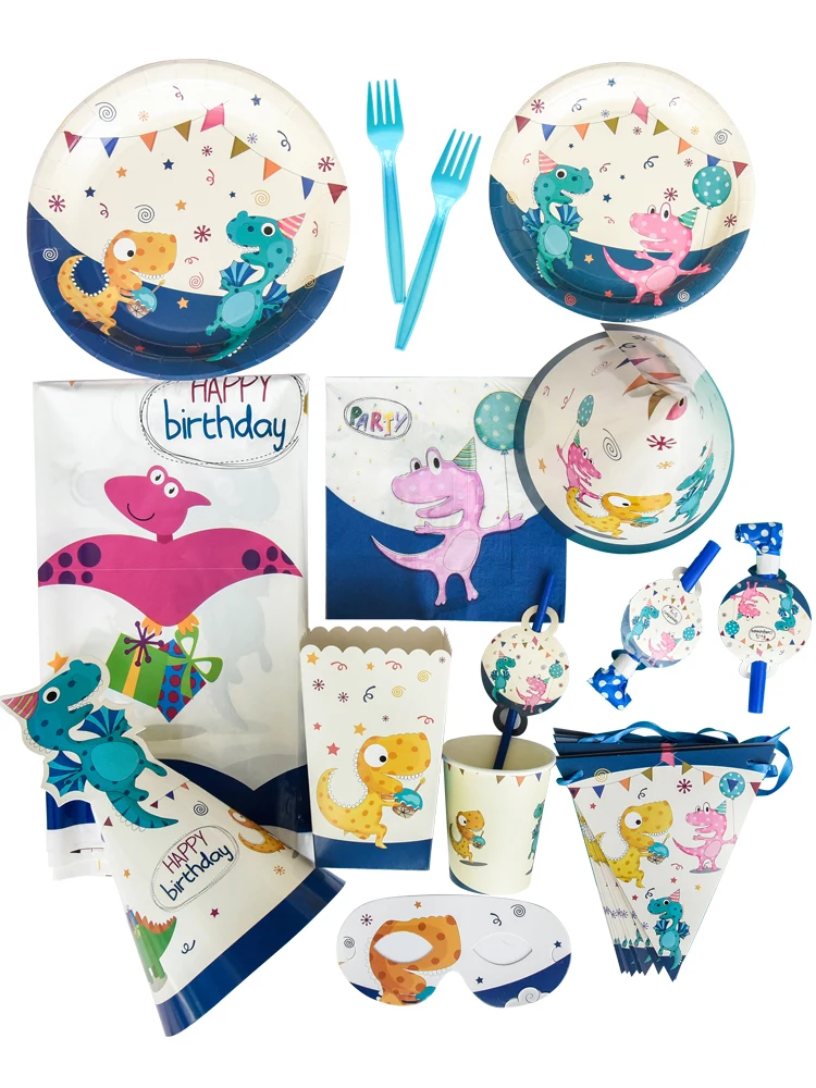 Набор одноразовой посуды в виде животных динозавров тарелки салфетки для