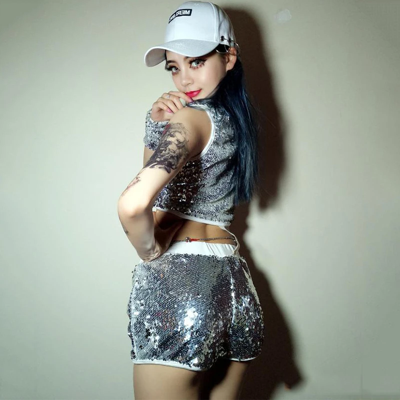 

Jazz Dance Costumes Sequined Shirt Shorts Cheerleader Suit Hip Hop Clothing Rave Clothes NightclubDj Ds Street Dancewear DT1208