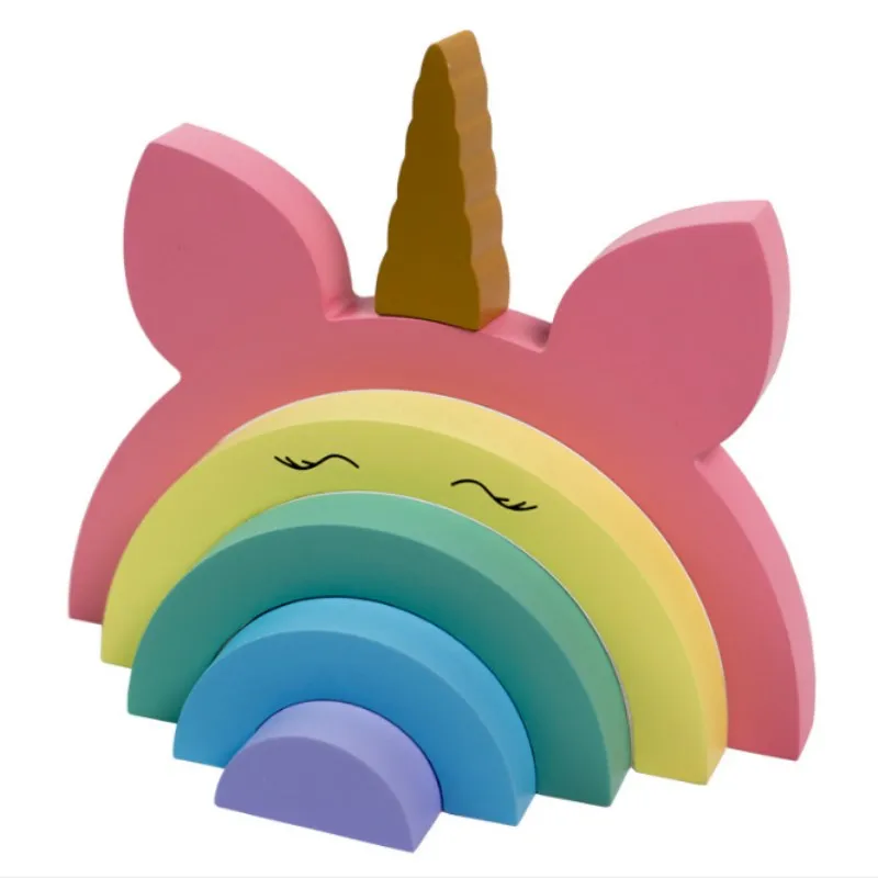 INS деревянный Радужный Единорог панда строительные блоки украшение детской