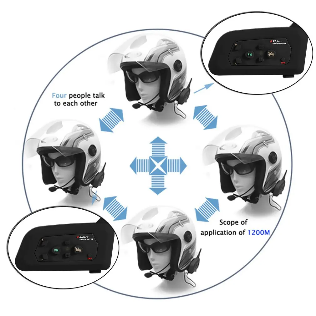 Vnetphone V4 BT Interphone 1200 м Moto rcycle переговорное bluetooth-устройство для мотоциклетного шлема