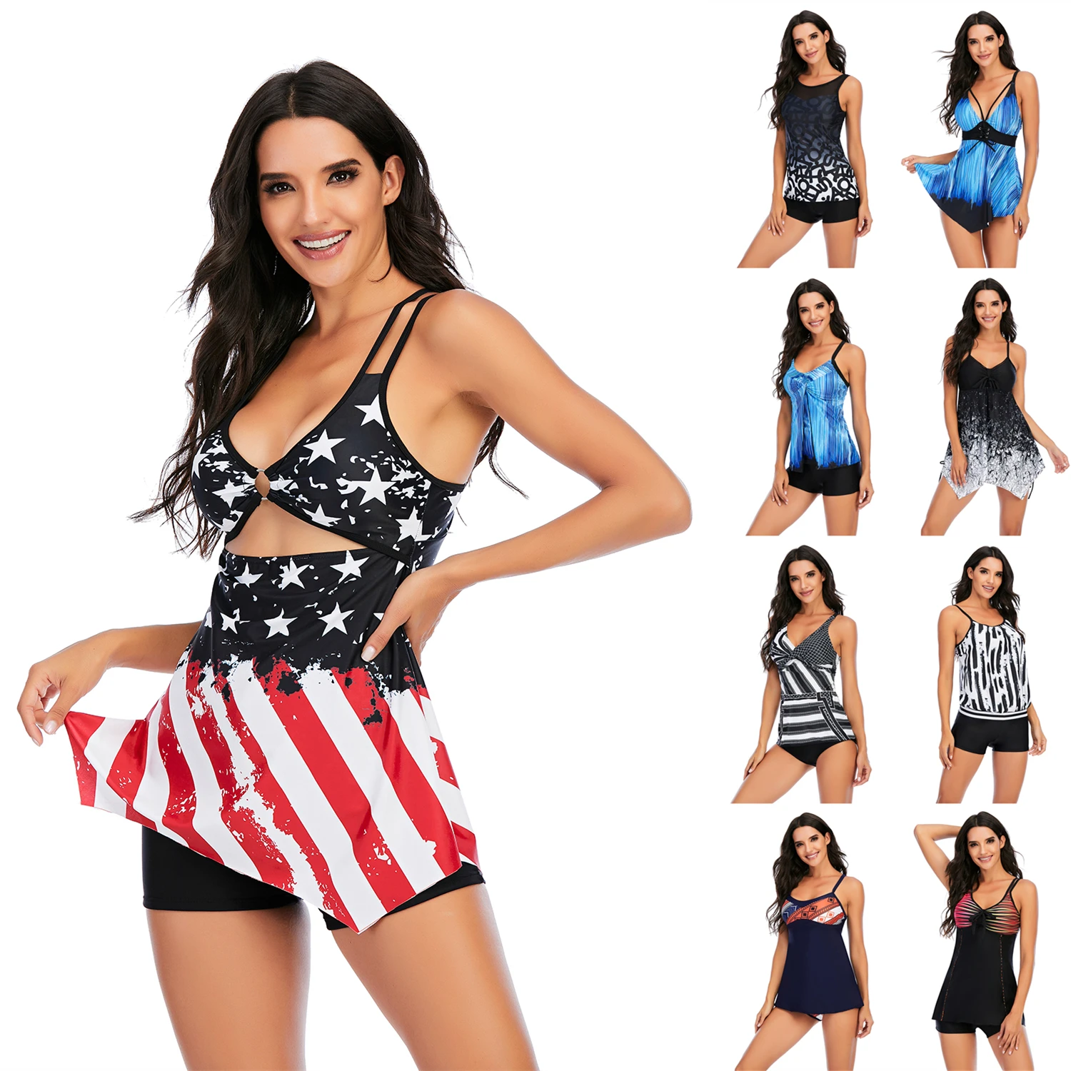 Купальники размера плюс женский раздельный комбинезон из двух частей плоский