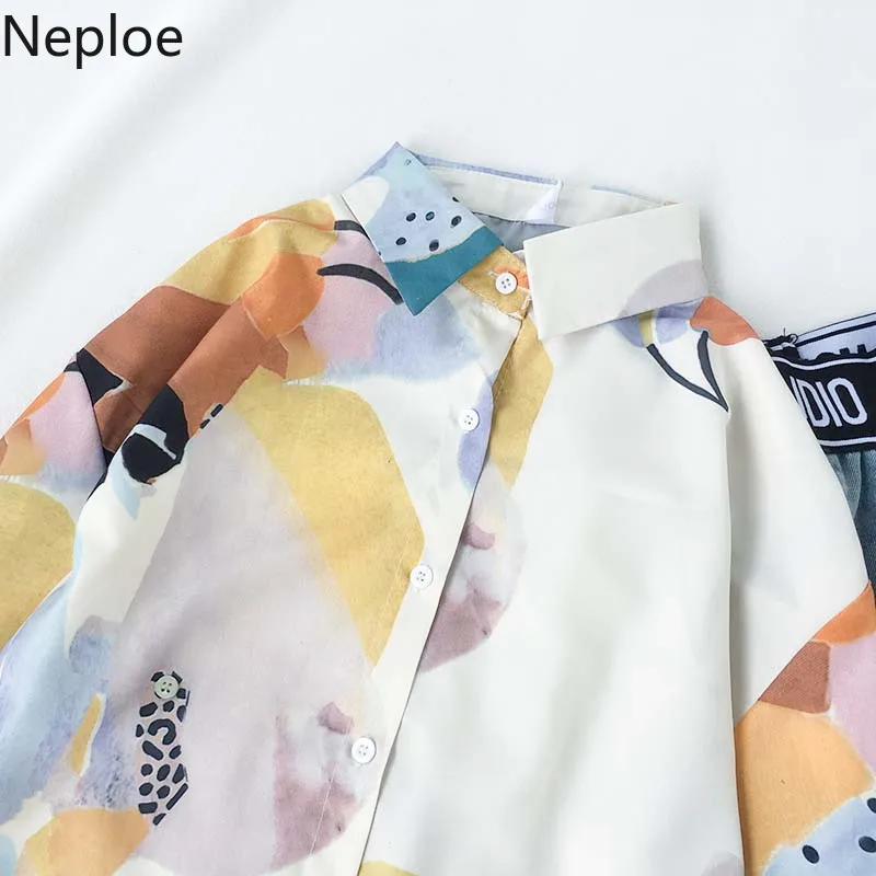 Женская блузка Neploe с отложным воротником длинным рукавом и принтом Новинка осени