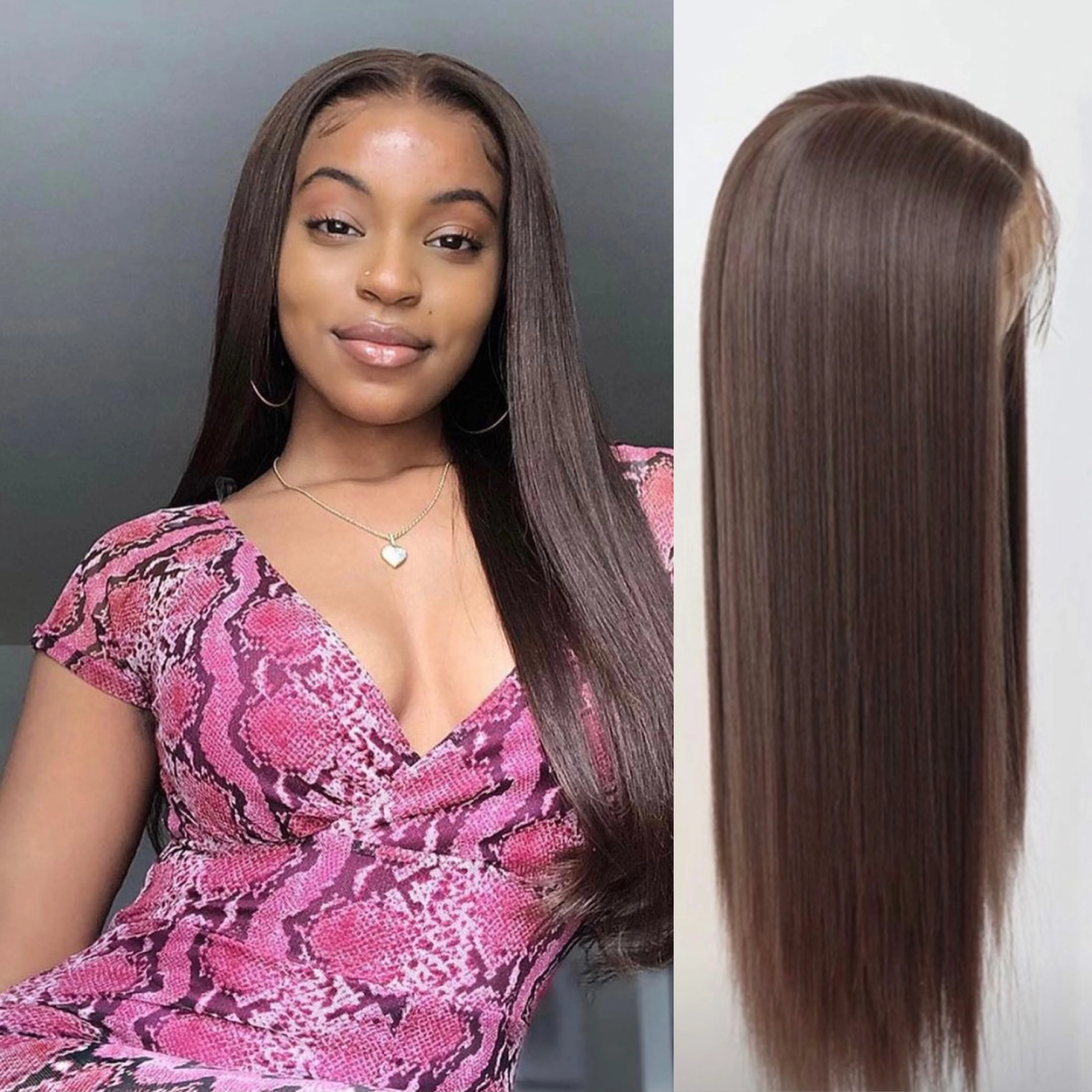 

Long Lace Front Wigs for Women Brown Color Synthetic Fiber Hair Glueless Lace Wigs with Natural Hairline For Women Wigs