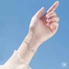 Женский браслет, 925 посеребренный браслет, высокое качество, модная Корейская длинная бижутерия 20 см, ретро, круглая звезда, простой браслет