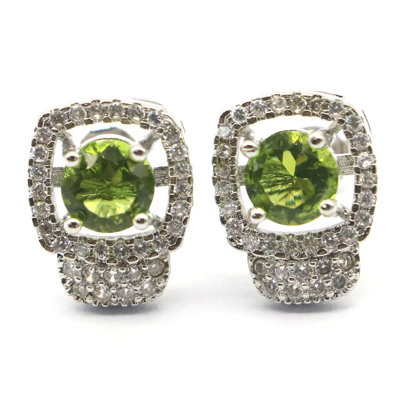 Серьги гвоздики с зеленым Перидотом из стерлингового серебра 925 пробы 14x10 мм 3 4